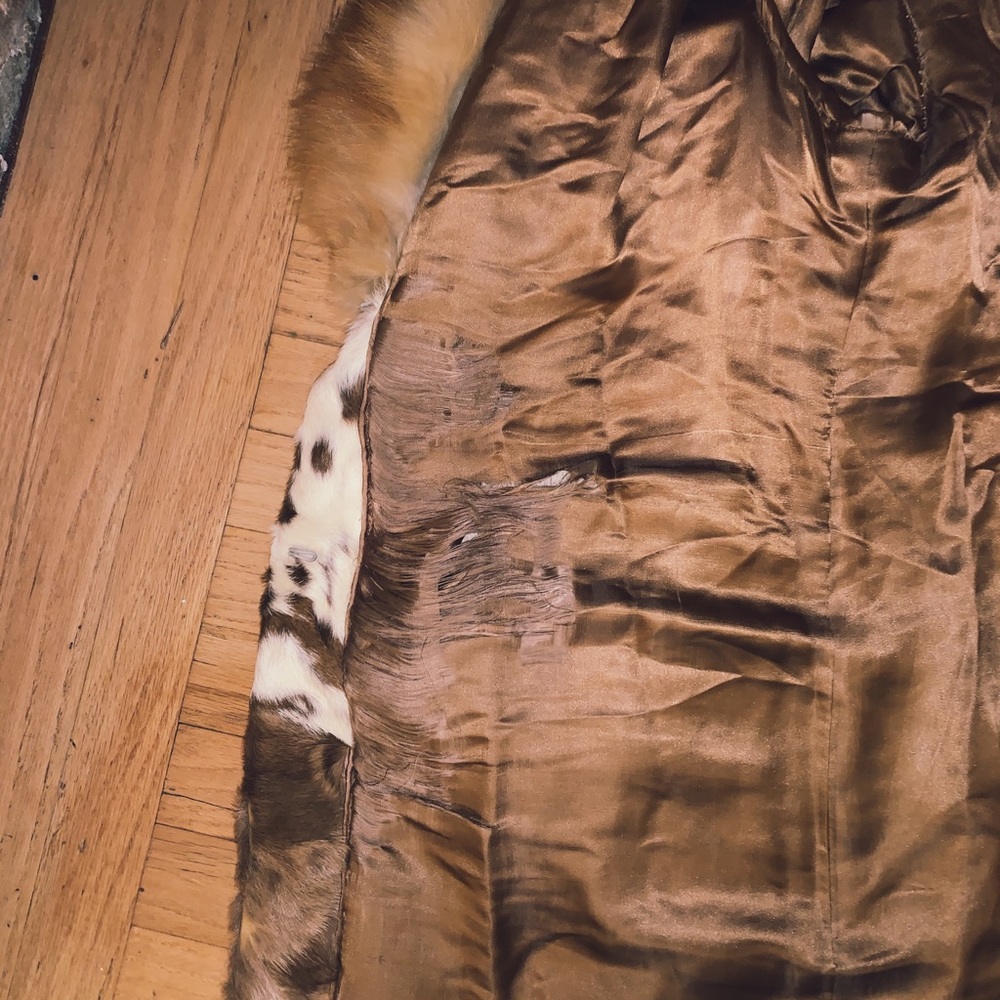 Vintage 70s RARE Cowhide Fur Trim Cuffs Coat S M L - Picture 7 of 8